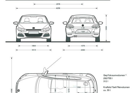 Volkswagen Scirocco (2008) (Фольцваген Сцирокко (2008)) - чертежи (рисунки) автомобиля